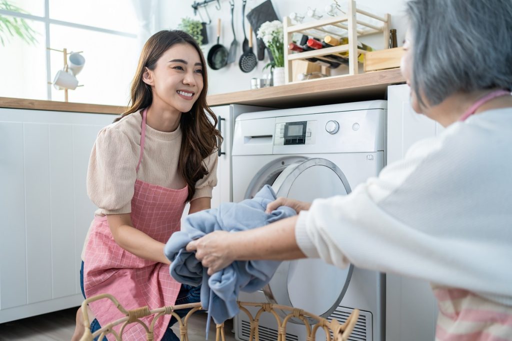 Helping with laundry