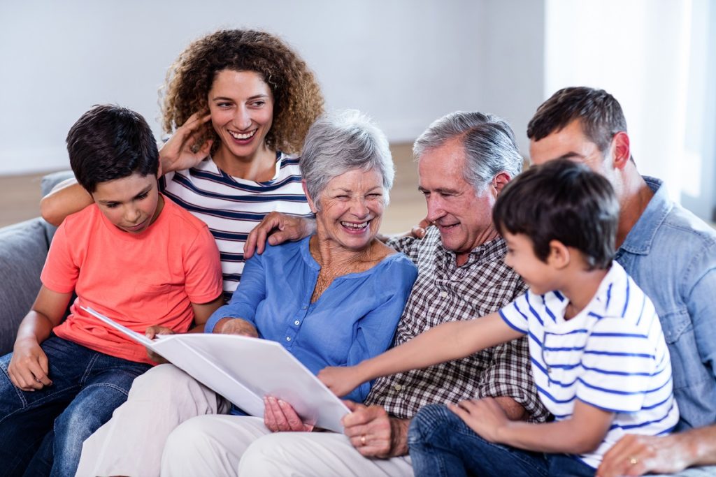 Family looking at pictures 