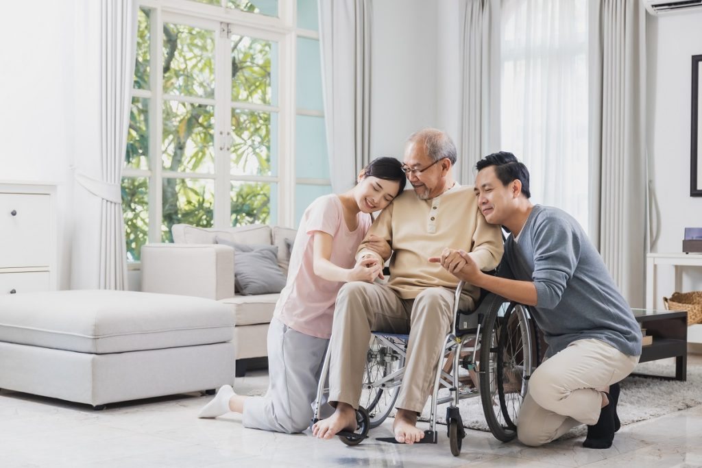 Asian family welcomes dad