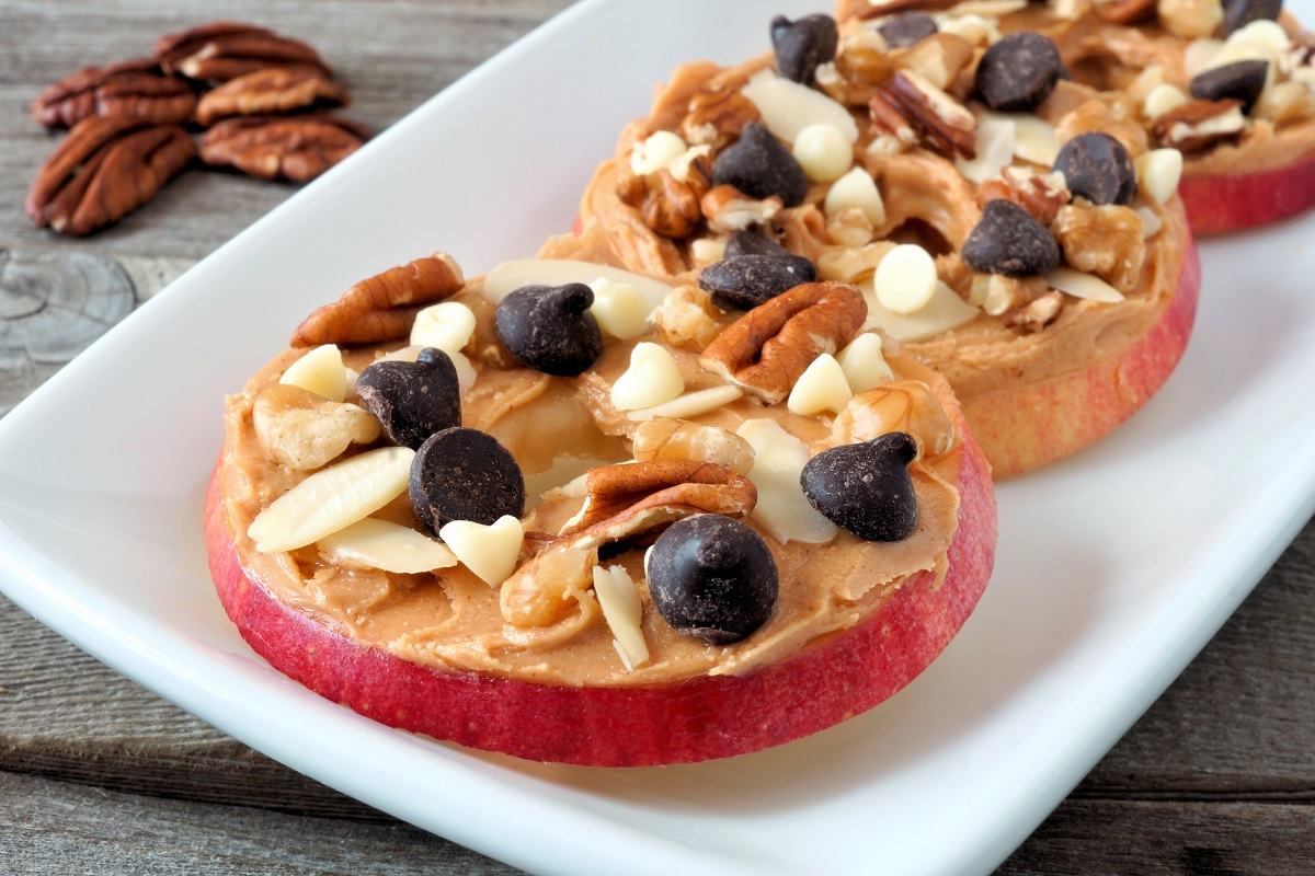 Apples topped with peanut butter