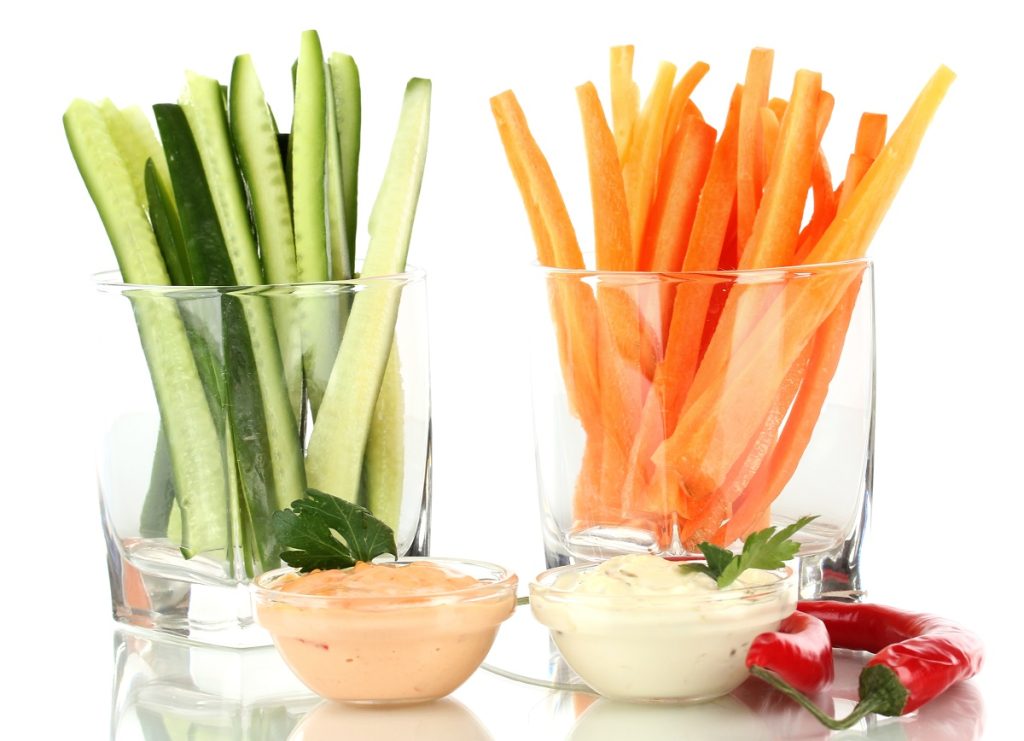 Veggies with hummus or greek yogurt