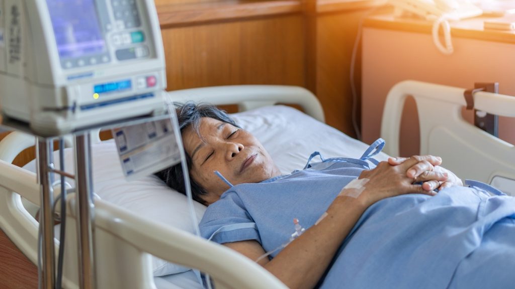 Dehydrated woman getting fluids in hospital